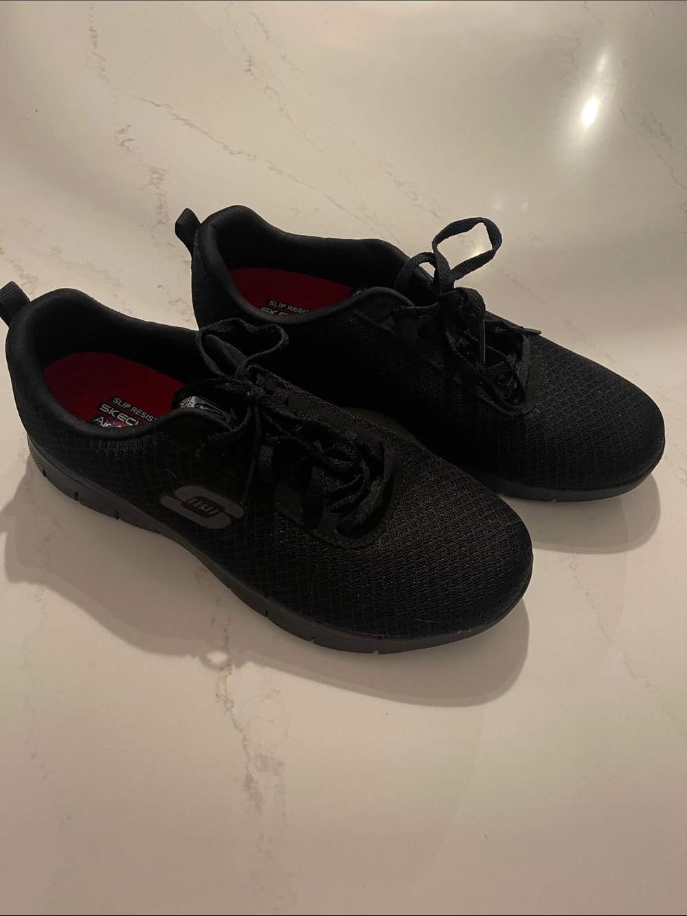 Skechers Men’s Black Athletic Lace-Up Sneakers with Red Insole